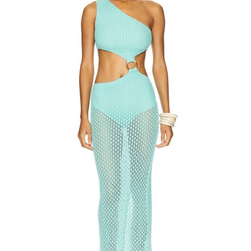 Elegant One-Shoulder Turquoise Mesh Dress